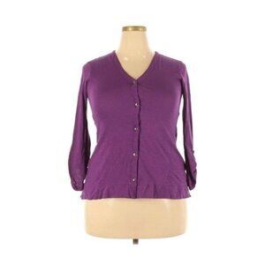 LOGO by Lori Goldstein Purple Button Down Cardigan